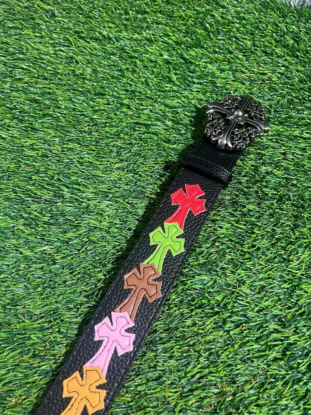 Leather Multicolor Cross Belt Size 41 Black